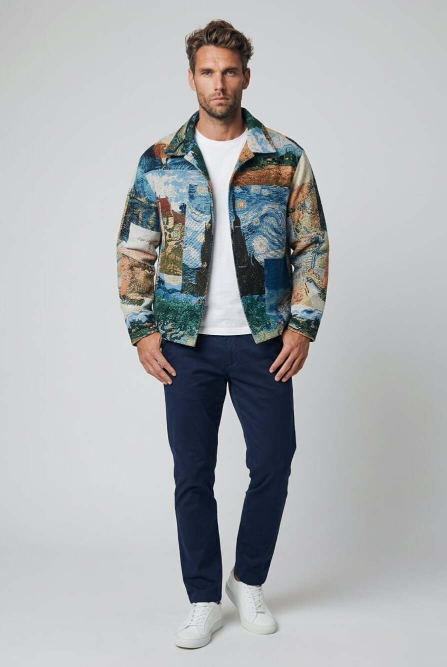 Rebel Vengeance Van Gogh Art Tapestry Button Up Jacket Size S